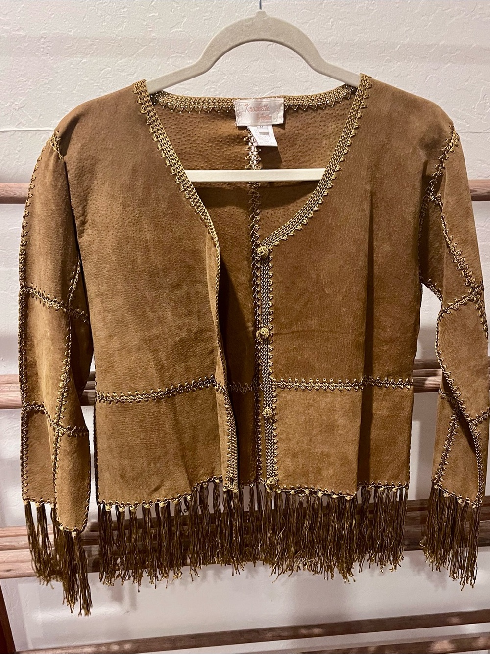 Vintage-Inspired Fringe Suede Jacket - Brown - Picture 2 of 9